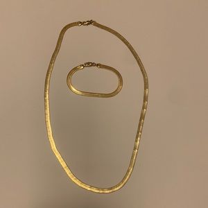 Fishtail Faux Gold Jewelry Set Bracelet 3.5” and Necklace 11”